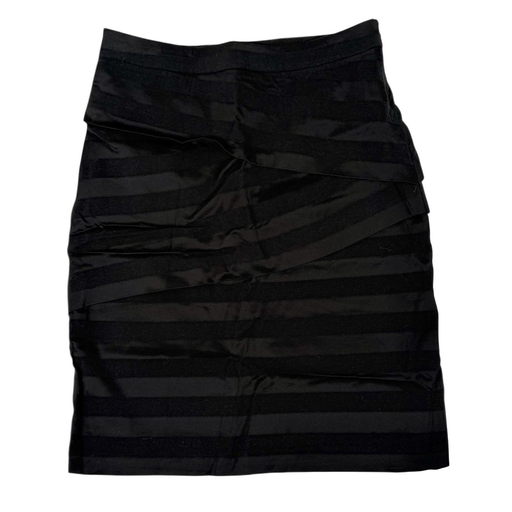 J McLaughlin Nicola Pencil Skirt Womens Size 0 Black Stripe Wool Layered Career